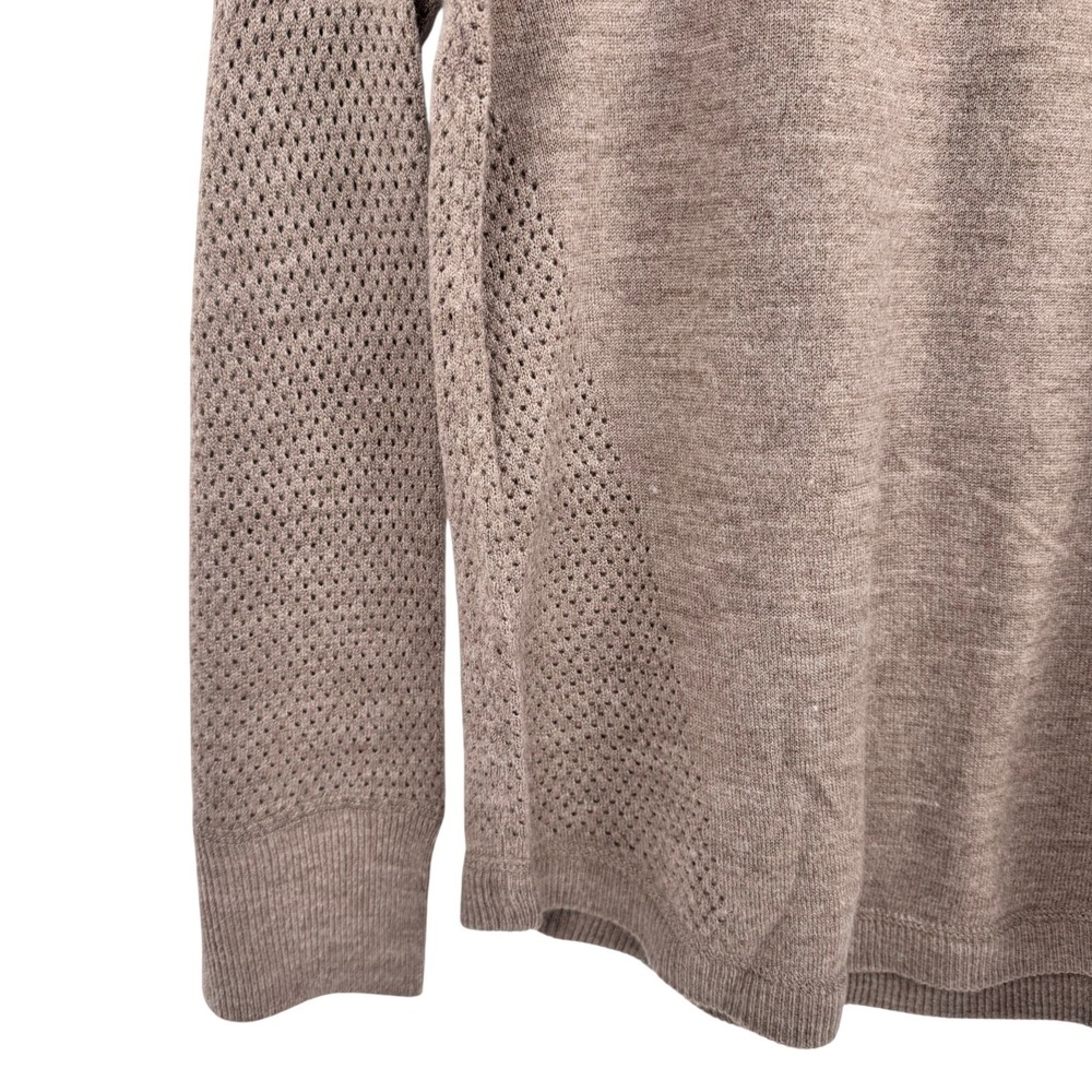Women's Taupe Knit Sweater Textured Mesh Sleeve Long Sleeve Top Sweet Romeo XL - Picture 3 of 5